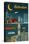 Rotterdam - Retro Skyline - Lantern Press Artwork-Lantern Press-Stretched Canvas