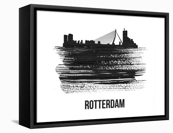 Rotterdam Skyline Brush Stroke - Black II-NaxArt-Framed Stretched Canvas