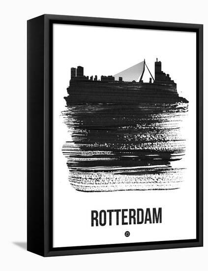 Rotterdam Skyline Brush Stroke - Black-NaxArt-Framed Stretched Canvas
