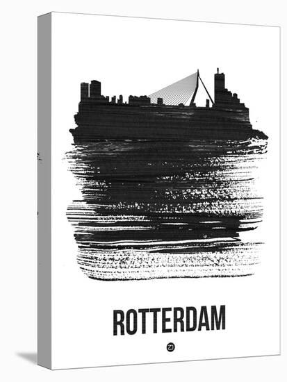 Rotterdam Skyline Brush Stroke - Black-NaxArt-Stretched Canvas