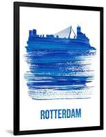 Rotterdam Skyline Brush Stroke - Blue-NaxArt-Framed Art Print