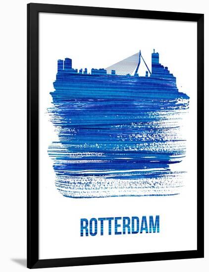 Rotterdam Skyline Brush Stroke - Blue-NaxArt-Framed Art Print