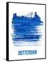 Rotterdam Skyline Brush Stroke - Blue-NaxArt-Framed Stretched Canvas