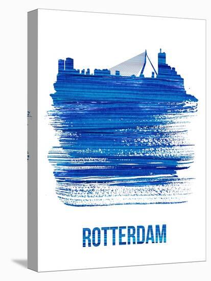 Rotterdam Skyline Brush Stroke - Blue-NaxArt-Stretched Canvas