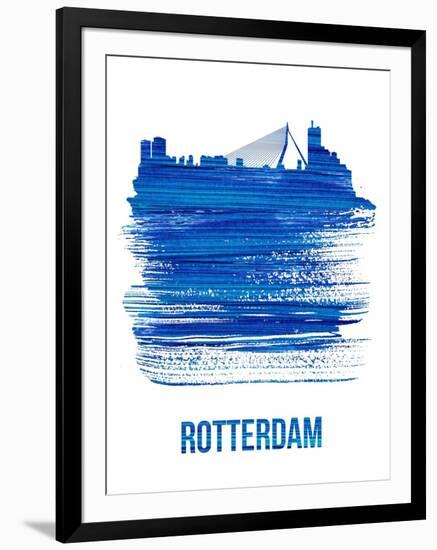 Rotterdam Skyline Brush Stroke - Blue-NaxArt-Framed Art Print