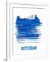 Rotterdam Skyline Brush Stroke - Blue-NaxArt-Framed Art Print