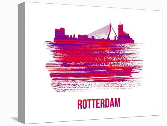 Rotterdam Skyline Brush Stroke - Red-NaxArt-Stretched Canvas