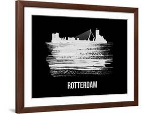 Rotterdam Skyline Brush Stroke - White-NaxArt-Framed Art Print