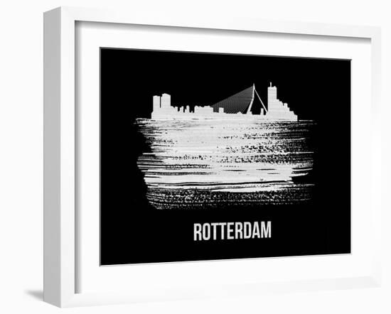 Rotterdam Skyline Brush Stroke - White-NaxArt-Framed Art Print