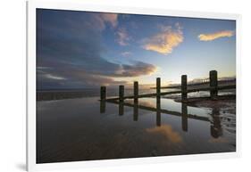 Rotting upright wooden posts of old sea defences on Winchelsea beach, Winchelsea, East Sussex-Stuart Black-Framed Photographic Print