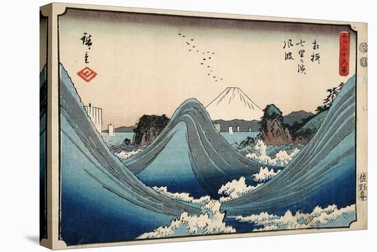 Rough Seas at Shichiri Beach, Sagami Province from Series Thirty Six Views of Mount Fuji, c.1851-2-Ando or Utagawa Hiroshige-Stretched Canvas