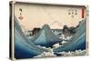 Rough Seas at Shichiri Beach, Sagami Province from Series Thirty Six Views of Mount Fuji, c.1851-2-Ando or Utagawa Hiroshige-Stretched Canvas