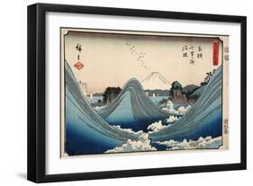 Rough Seas at Shichiri Beach, Sagami Province from Series Thirty Six Views of Mount Fuji, c.1851-2-Ando or Utagawa Hiroshige-Framed Giclee Print