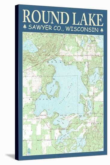 Round Lake Chart - Sawyer County, Wisconsin-Lantern Press-Stretched Canvas