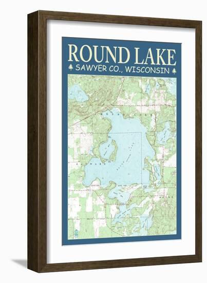 Round Lake Chart - Sawyer County, Wisconsin-Lantern Press-Framed Art Print