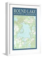 Round Lake Chart - Sawyer County, Wisconsin-Lantern Press-Framed Art Print