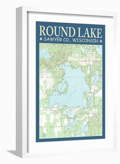 Round Lake Chart - Sawyer County, Wisconsin-Lantern Press-Framed Art Print