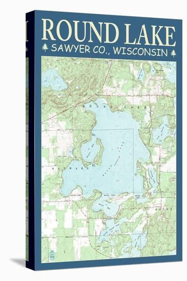 Round Lake Chart - Sawyer County, Wisconsin-Lantern Press-Stretched Canvas