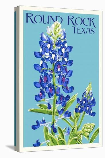 Round Rock, Texas - Bluebonnet - Letterpress-Lantern Press-Stretched Canvas