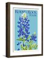 Round Rock, Texas - Bluebonnet - Letterpress-Lantern Press-Framed Art Print