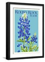 Round Rock, Texas - Bluebonnet - Letterpress-Lantern Press-Framed Art Print