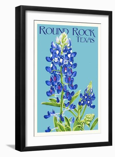 Round Rock, Texas - Bluebonnet - Letterpress-Lantern Press-Framed Art Print