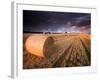 Round Straw Bales and Stormy Morning Sky, Near Bradworthy, Devon, Uk. September 2008-Ross Hoddinott-Framed Photographic Print