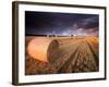 Round Straw Bales and Stormy Morning Sky, Near Bradworthy, Devon, Uk. September 2008-Ross Hoddinott-Framed Photographic Print