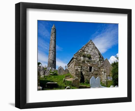 Round Tower and Cathedral in St Declan's 5th Century Monastic Site, Ardmore, Ireland-null-Framed Photographic Print