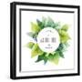 Round Watercolor Template with Green Leaves and Circular Place for Text. Vector Illustration-mika48-Framed Art Print