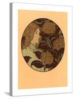 Roundel Portrait of a Girl, French, 1841 1917, Lithograph in Green, Black, and Gold-Eugene Grasset-Stretched Canvas