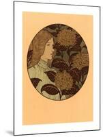 Roundel Portrait of a Girl, French, 1841 1917, Lithograph in Green, Black, and Gold-Eugene Grasset-Mounted Giclee Print