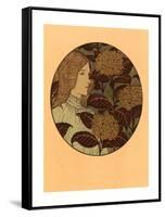 Roundel Portrait of a Girl, French, 1841 1917, Lithograph in Green, Black, and Gold-Eugene Grasset-Framed Stretched Canvas
