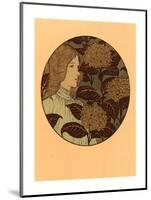 Roundel Portrait of a Girl, French, 1841 1917, Lithograph in Green, Black, and Gold-Eugene Grasset-Mounted Giclee Print