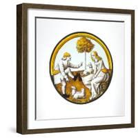 Roundel with Couple Playing at Quintain, c.1500-French School-Framed Giclee Print