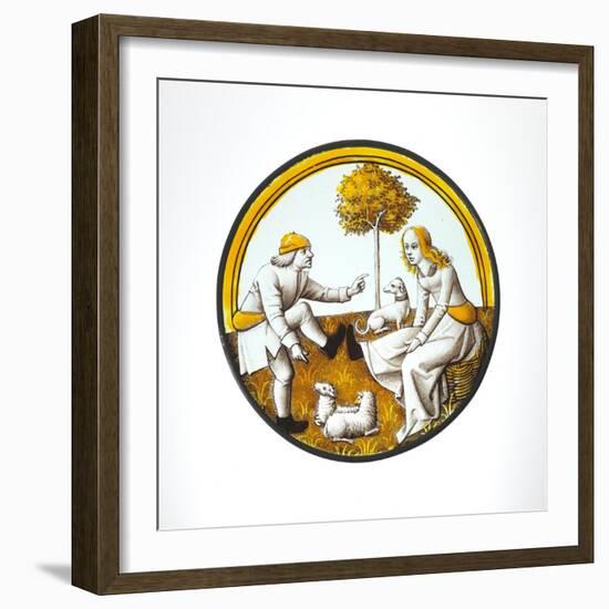 Roundel with Couple Playing at Quintain, c.1500-French School-Framed Giclee Print