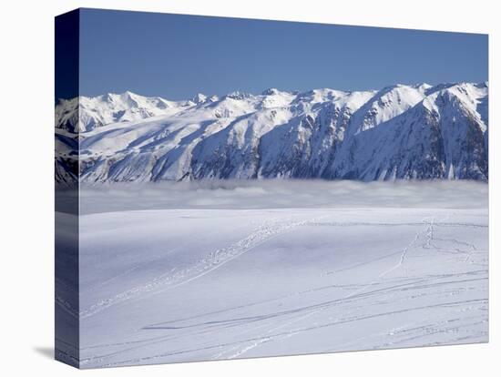 Roundhill Ski Area with Lake Tekapo and Hall Range, Mackenzie Country, South Island, New Zealand-David Wall-Stretched Canvas