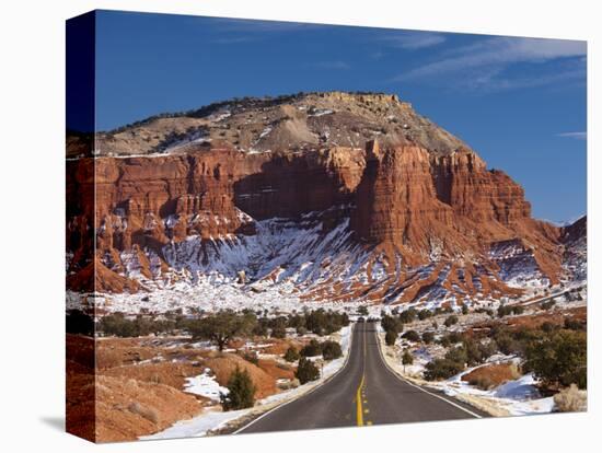 Route 24 in Winter, Capitol Reef National Park, Torrey, Utah, USA-Walter Bibikow-Stretched Canvas