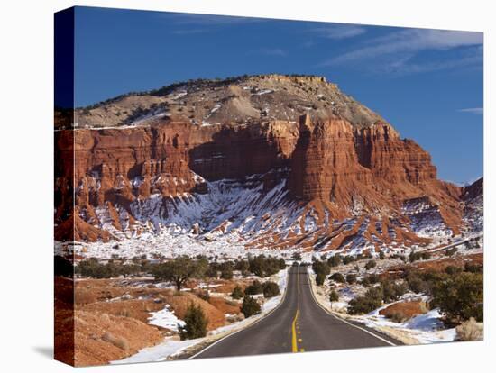 Route 24 in Winter, Capitol Reef National Park, Torrey, Utah, USA-Walter Bibikow-Stretched Canvas