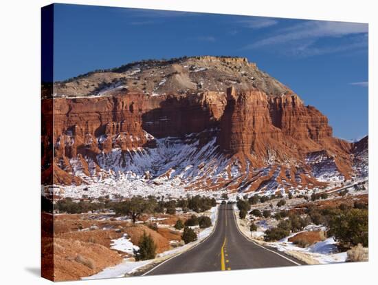 Route 24 in Winter, Capitol Reef National Park, Torrey, Utah, USA-Walter Bibikow-Stretched Canvas