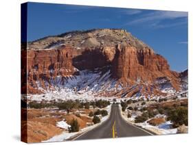 Route 24 in Winter, Capitol Reef National Park, Torrey, Utah, USA-Walter Bibikow-Stretched Canvas