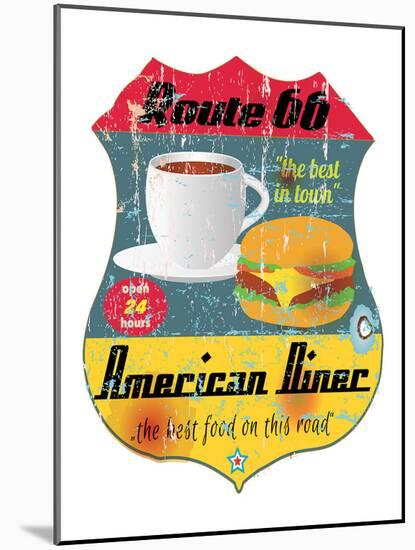 Route 66 American Diner Sign-null-Mounted Art Print