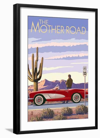 Route 66 - Corvette-Lantern Press-Framed Art Print