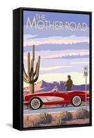 Route 66 - Corvette-Lantern Press-Framed Stretched Canvas