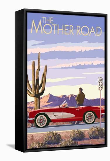 Route 66 - Corvette-Lantern Press-Framed Stretched Canvas