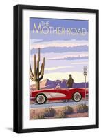 Route 66 - Corvette-Lantern Press-Framed Art Print