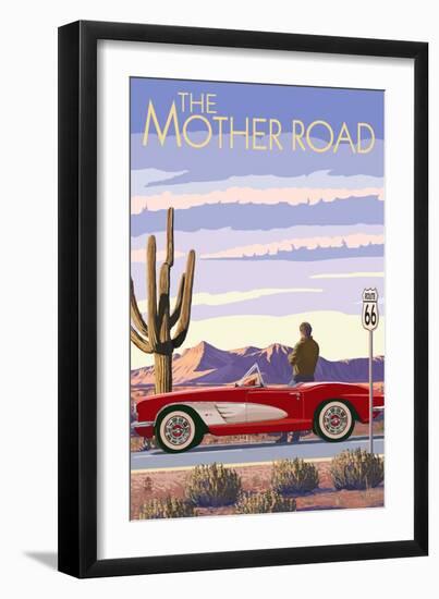 Route 66 - Corvette-Lantern Press-Framed Art Print