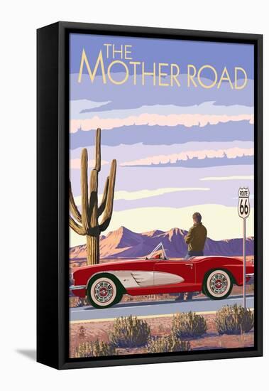 Route 66 - Corvette-Lantern Press-Framed Stretched Canvas