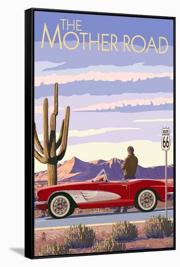 Route 66 - Corvette-Lantern Press-Framed Stretched Canvas