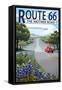 Route 66 - Highway and Wildflowers-Lantern Press-Framed Stretched Canvas